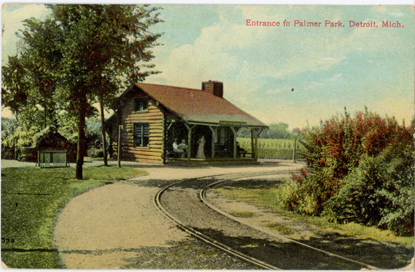 Palmer Park Entrance Log Cabin Detroit Michigan Vintage Postcard 1909