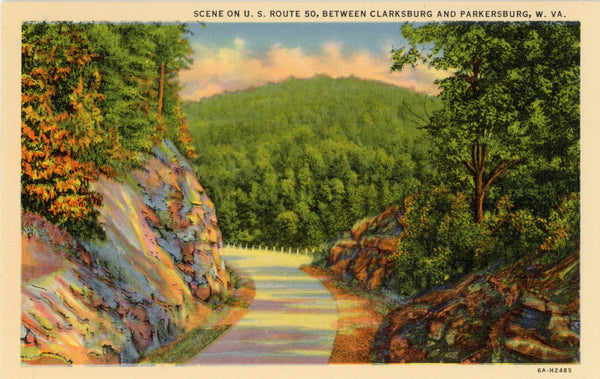 West Virginia U.S. Route 50 Clarksburg & Parkersburg Vintage Postcard (unused)