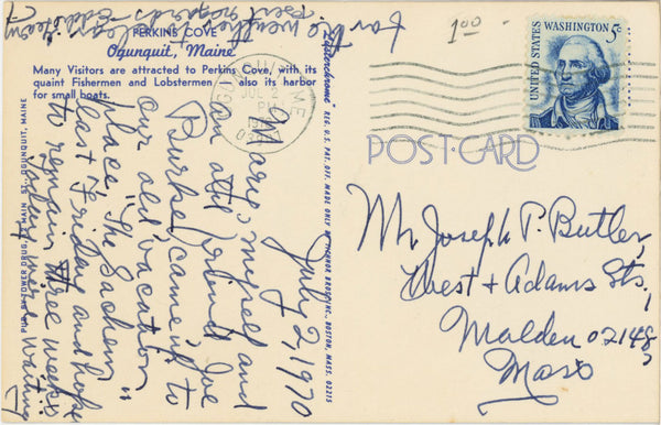Ogunquit Maine Perkins Cove Fishermen & Boats Vintage Postcard 1970