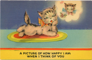 When I Think of You Vintage Comic Cat Kitten Postcard c1940s (unused) - Vintage Postcard Boutique