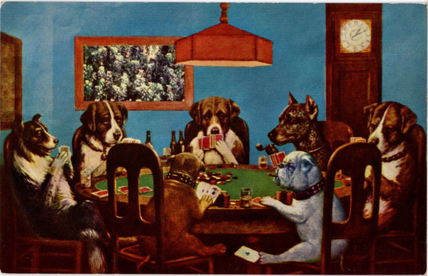 Dogs Playing Poker Comic Humor Vintage Postcard (unused)
