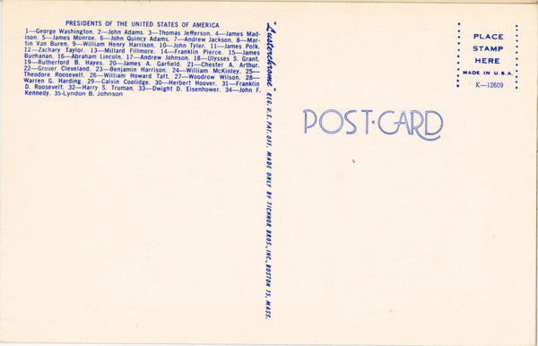 Presidents of the United States Through Johnson Vintage Postcard (unposted)
