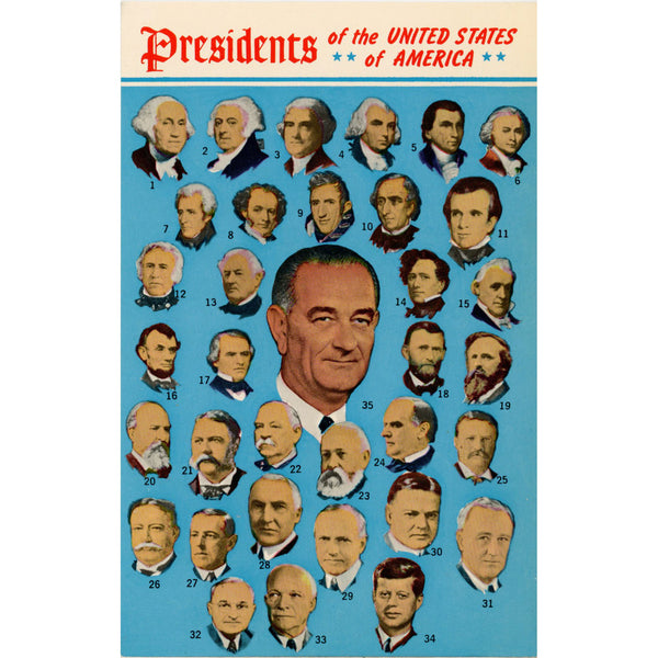 Presidents of the United States Through Johnson Vintage Postcard (unposted)