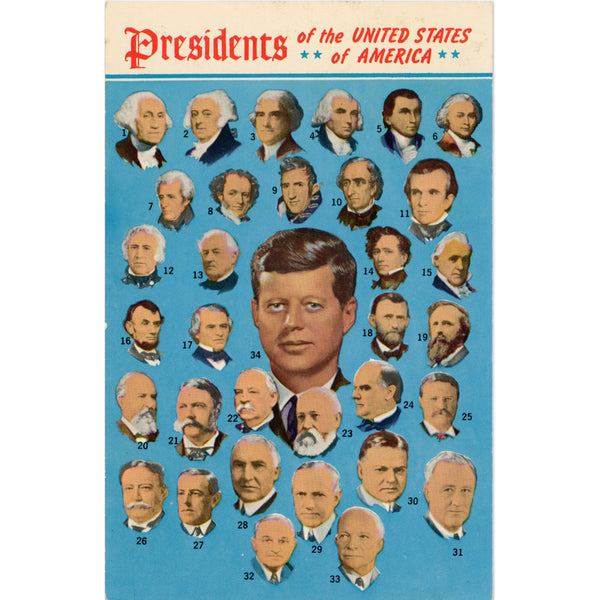 Presidents of the United States Through Kennedy Vintage Postcard (unused)