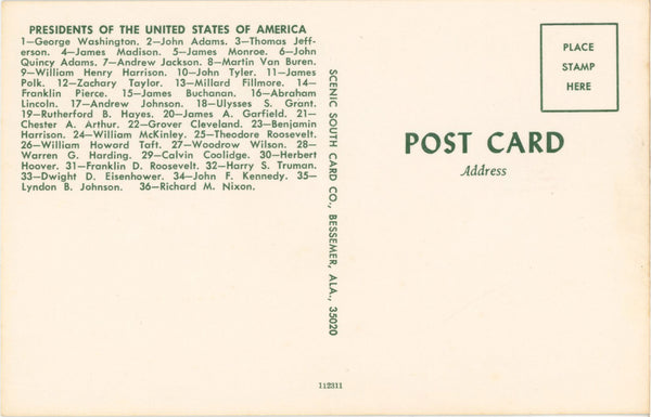 Presidents of the United States Through Nixon Vintage Postcard (unused)