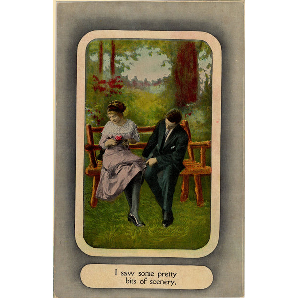 Romantic Couple on Bench Vintage Postcard c. 1910 (unposted)