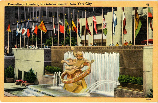Prometheus Fountain Rockefeller Center New York City NYC Vintage Postcard (unused)
