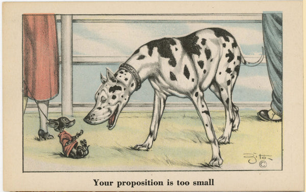 Chihuahua Great Dane Proposition Too Small Vintage Comic Postcard (unposted)