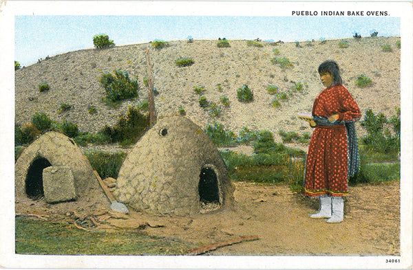 Pueblo Indian Woman Adobe Bake Oven Native American Vintage Postcard 1920s (unused) - Vintage Postcard Boutique