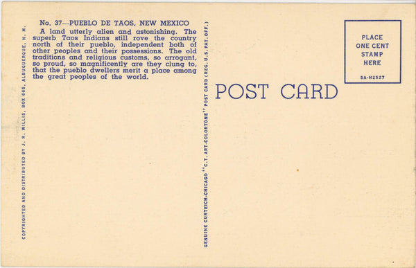 Taos New Mexico Native American Indian Pueblo Vintage Postcard (unused)