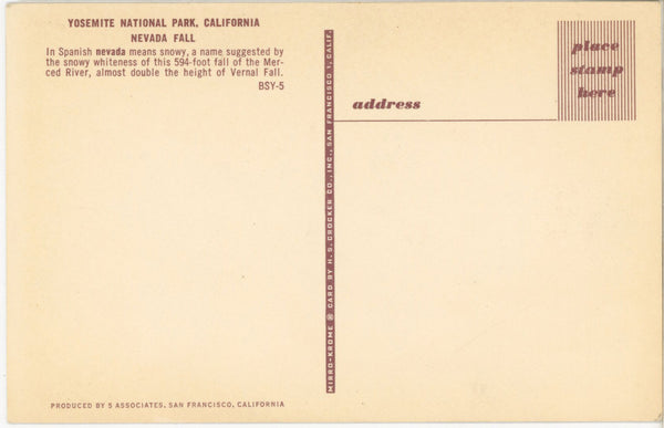 Nevada Falls Rainbow Yosemite National Park California Vintage Postcard c. 1950s