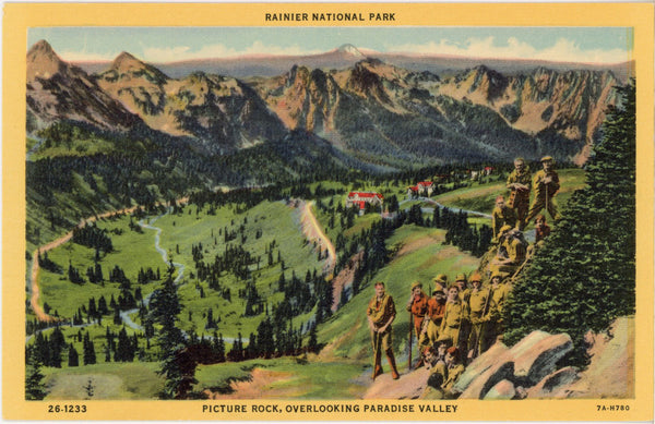 Picture Rock Paradise Valley Rainier National Park Washington Vintage Postcard c 1940s