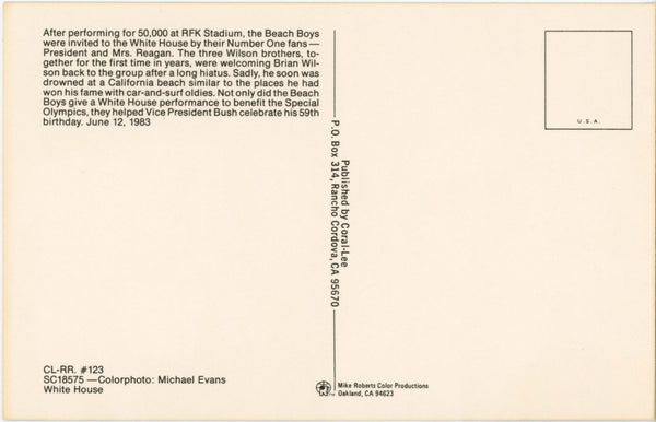 Beach Boys Brian Wilson President Ronald Reagan & First Lady Nancy Vintage Postcard 1983