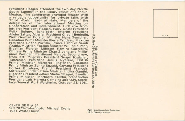 President Ronald Reagan North-South Summit Cancun Vintage Postcard 1981 (unposted)