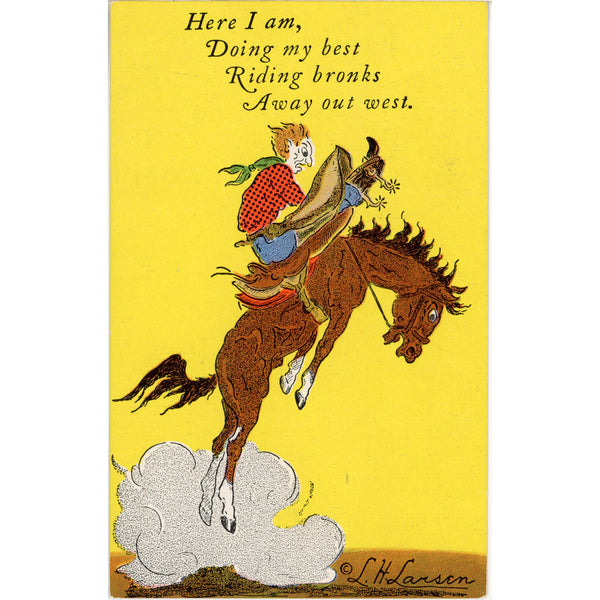 Humorous Cowboy Cartoon Vintage Western Postcard signed L. H. Dude Larsen (unposted)