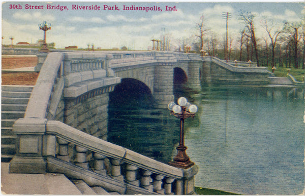 Indianapolis Indiana Riverside Park 30th Street Bridge Vintage Postcard (unused)