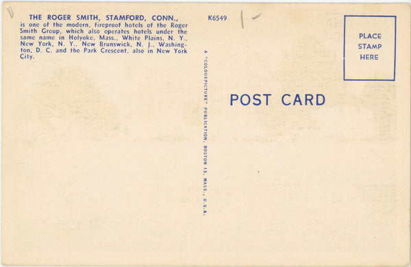 Roger Smith Hotel Stamford Connecticut Vintage Postcard 1940s (unposted)