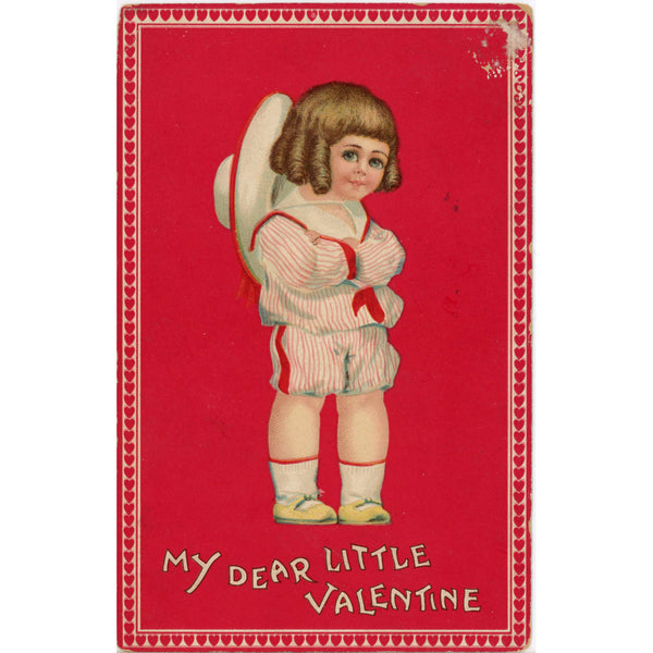 Sailor Boy Dear Little Valentine Vintage Embossed Postcard 1916 - Vintage Postcard Boutique