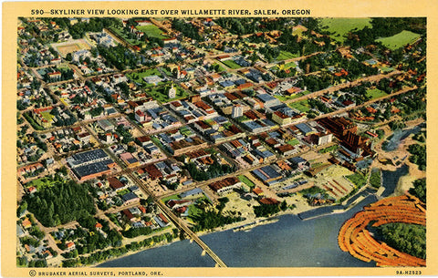 Salem Oregon Willamette River Aerial View Vintage Postcard (unused)