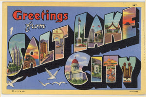 Salt Lake City Utah Large Letter Vintage Linen Postcard Salt Packet 1946 - Vintage Postcard Boutique
