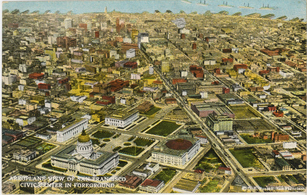 San Francisco Aerial Civic Center California Vintage Postcard c 1910s (unposted)
