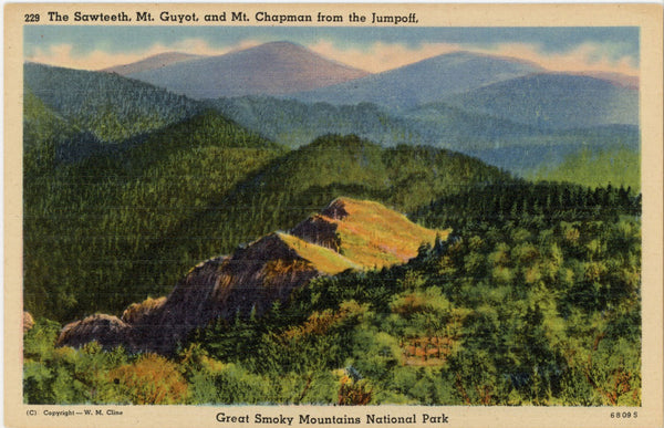 Sawteeth Mt. Guyot Mt. Chapman Smoky Mountains National Park Vintage Postcard c. 1930s