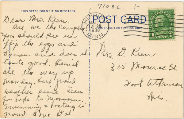 Minnesota Arrowhead Country Sea Gull Lake Vintage Postcard 1938