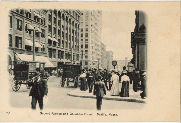 Seattle Washington Second Avenue & Columbia Street Vintage Postcard c. 1900s