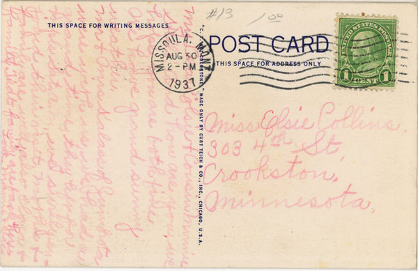 Glacier National Park Montana Sherburne Lake Vintage Postcard 1937