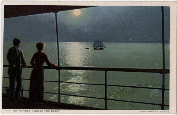 Ships That Pass in the Night Romantic Couple Vintage Phostint Postcard c 1910s