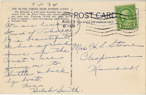 Silver Forest Near Sunrise Lodge Rainier National Park Washington Vintage Postcard 1934