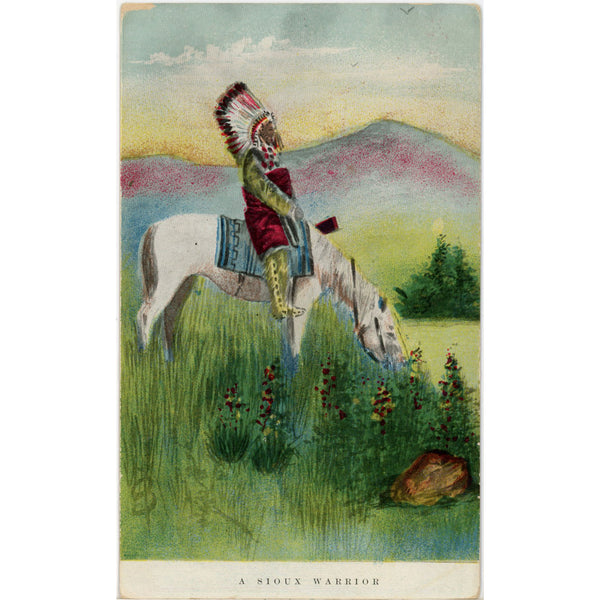 Sioux Warrior Native American Vintage Postcard c 1910s