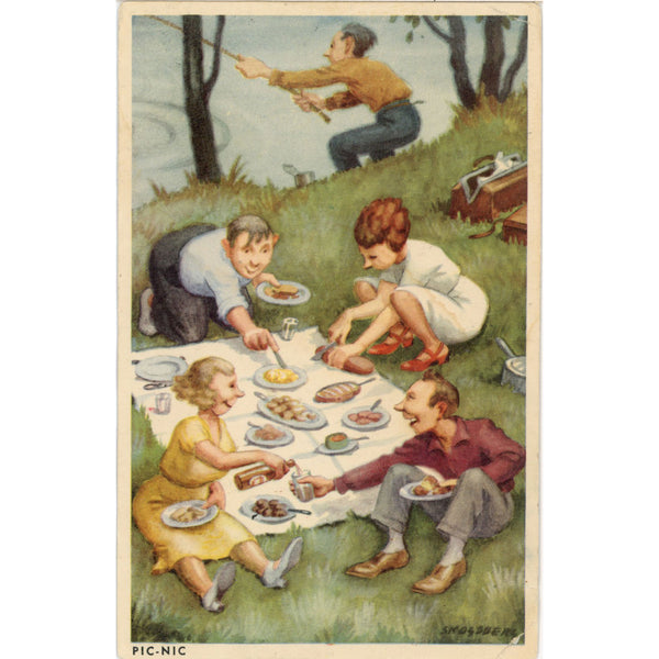 Vintage Swedish Postcard Couples on Picnic Fishing Artist Signed SKOGSBERG c1930 - Vintage Postcard Boutique