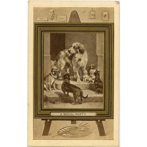 A Social Party St. Bernard Dachshund Pug Spaniels Vintage Dog Postcard c. 1910s - Vintage Postcard Boutique