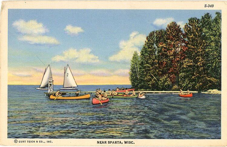 Sailing on Lake near Sparta Wisconsin Vintage Postcard (unused)