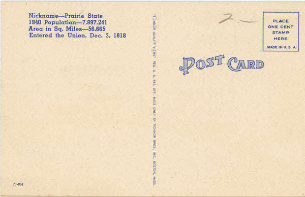 Springfield Illinois 'Prairie State' Large Letter Vintage Postcard (unused)