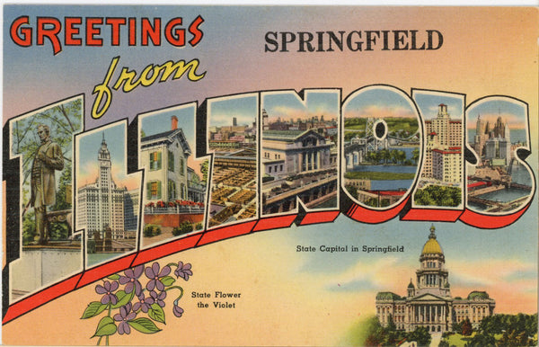 Springfield Illinois 'Prairie State' Large Letter Vintage Postcard (unused)