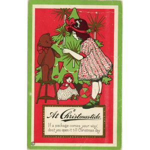 Vintage Christmas Embossed Girl Teddy Bear Postcard STECHER 1922 - Vintage Postcard Boutique