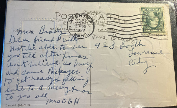 Vintage Christmas Embossed Girl Teddy Bear Postcard STECHER 1922