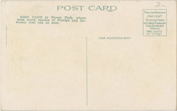 St. Louis Zoo Bird Cage Forest Park Missouri Vintage Postcard c.1920s (unused)
