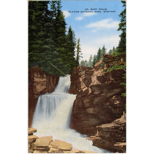 St. Mary Falls Glacier National Park Montana Vintage Postcard (unposted)