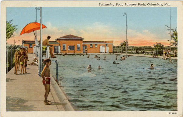 Columbus Nebraska Pawnee Park Swimming Pool Vintage Postcard c. 1920s (unused)