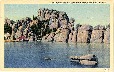 Black Hills South Dakota Sylvan Lake Custer State Park Vintage Postcard 1958