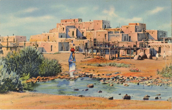 Taos New Mexico Native American Indian Pueblo Vintage Postcard (unused)