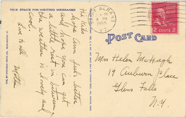 St. Albans Vermont Taylor Park Vintage Postcard 1955