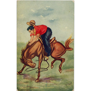 Tenderfoot Cowboy Bucking Bronco Signed REYNOLDS Vintage Western Postcard c. 1910 - Vintage Postcard Boutique
