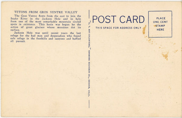 Teton Range from Gros Ventre Valley Grand Teton National Park Wyoming Vintage Postcard (unposted)