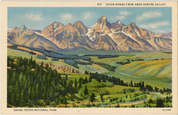 Teton Range from Gros Ventre Valley Grand Teton National Park Wyoming Vintage Postcard (unposted)
