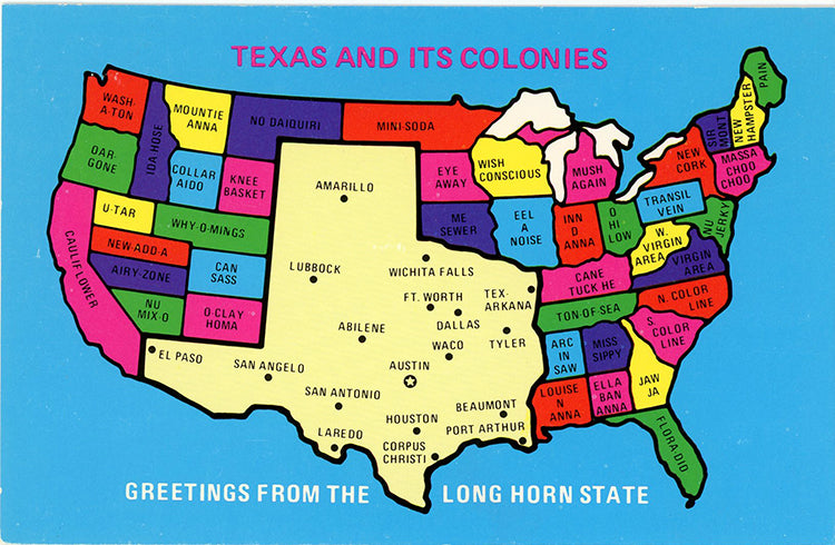 Texas State Map & Its Colonies Vintage Postcard (unused)