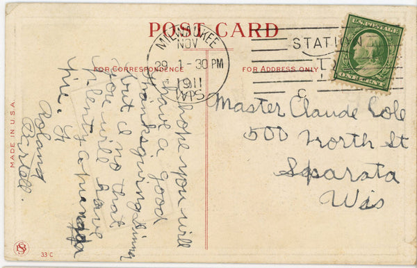 Thanksgiving Greetings Turkey Farm Scene Vintage Embossed Postcard 1911